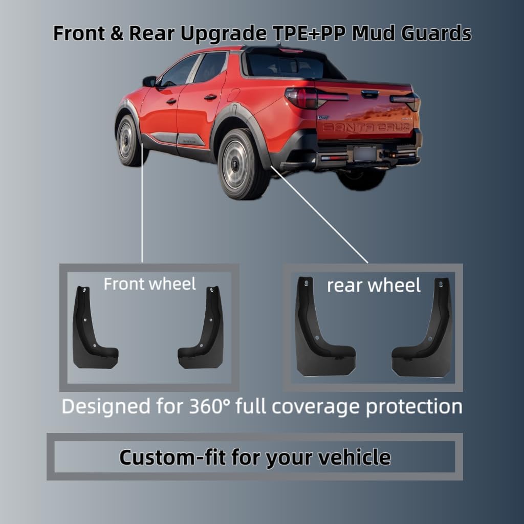 Mud Flaps Splash Guards for Hyundai Santa Cruz 2022-2026, Custom Fit All Weather Tire Protector, Exterior Accessories, Not Fit XRT