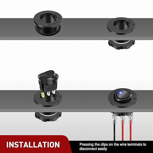 Vista 86 de Nilight 5 interruptores basculantes redondos impermeables con soporte de interruptores de arnés de cableado de 12 V 24 V LED azul iluminado