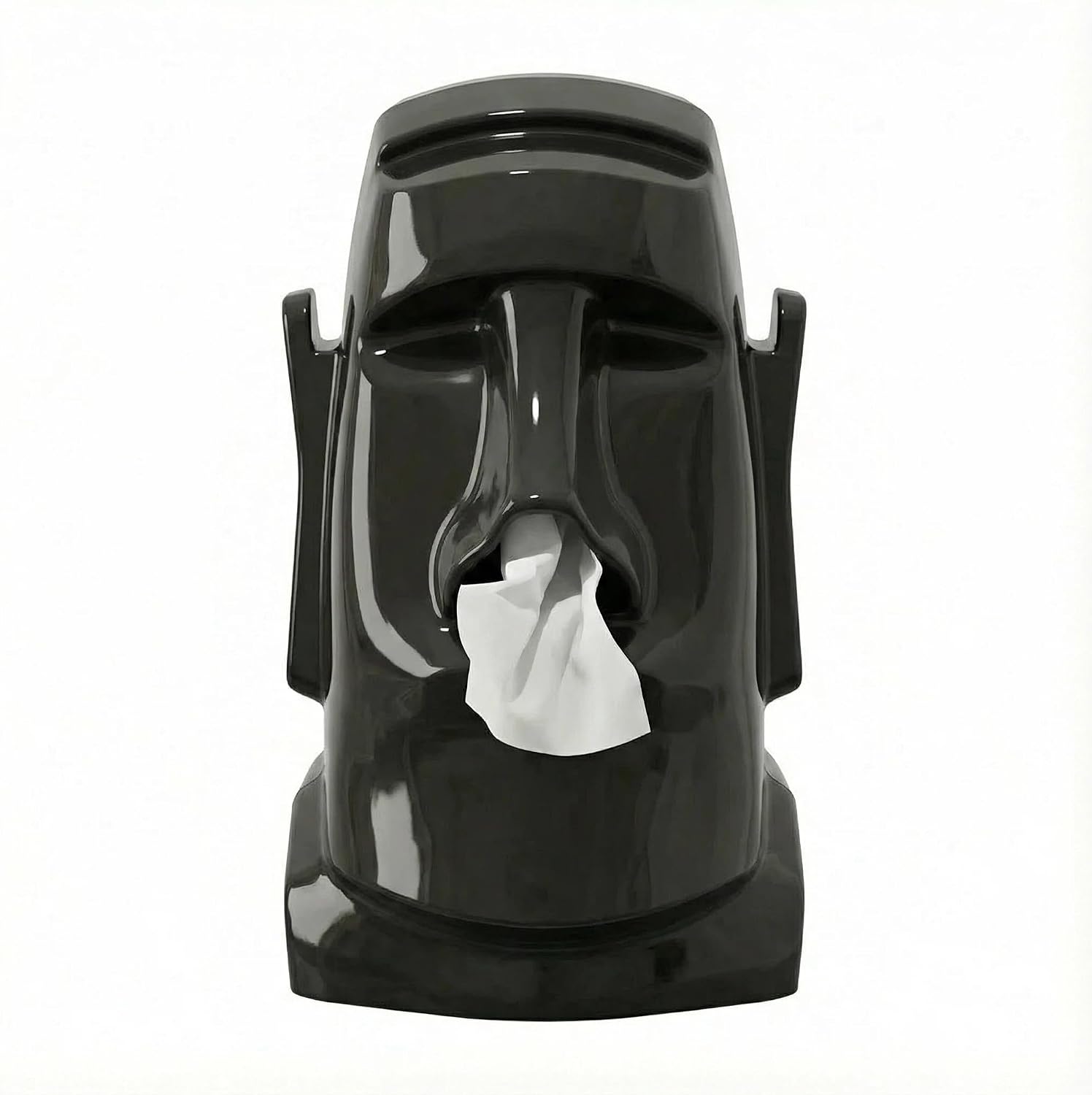 Creative Moai Tissue Box Holder with Headphone Holder, Suitable for Living Room, Bedroom and Other Desktop Storage Boxes, Green,Cream White, Black. (Medieval Green)