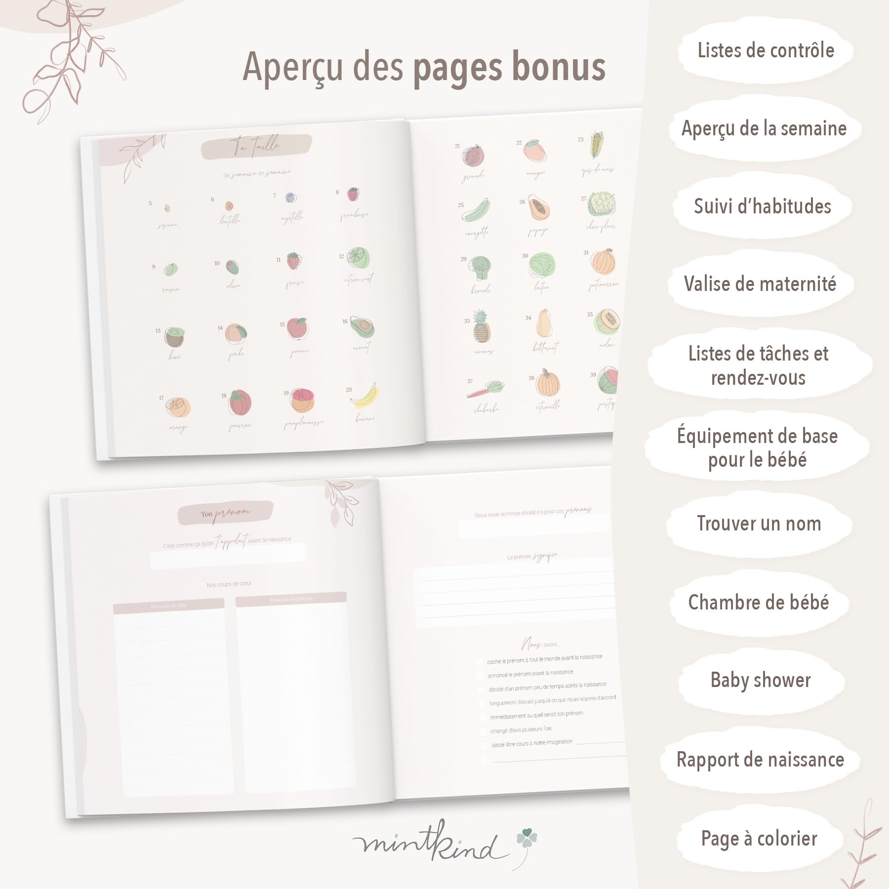 Mintkind® Diario Di Gravidanza In Lino – Album Ricordo Con 112 Pagine, Adesivi E Copertina Rigida, Regalo Per Future Mamme - 5