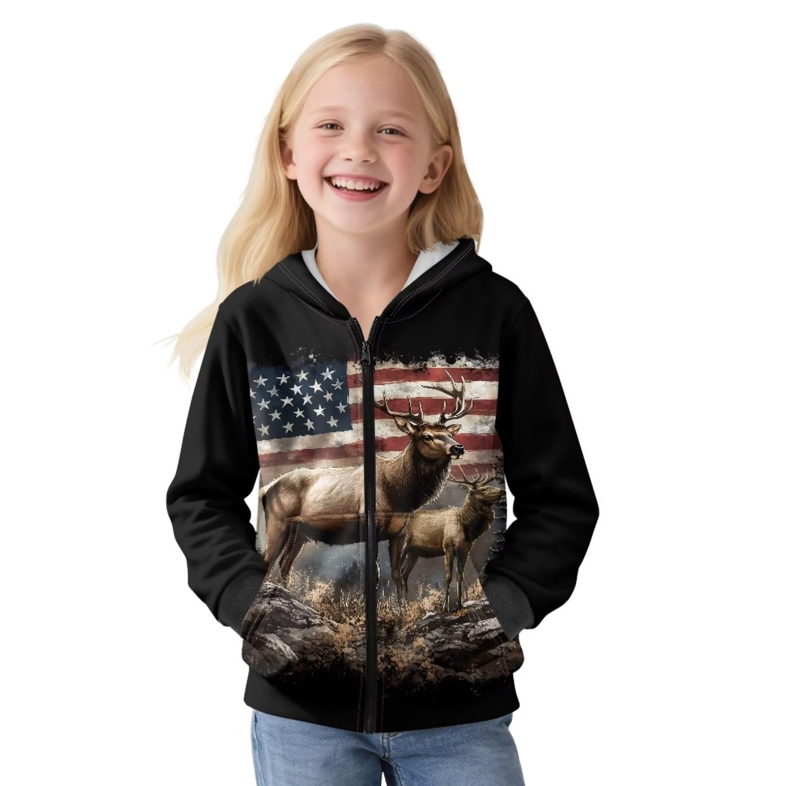 Xoenoiee Sudadera con capucha para niños y niñas, con cremallera, manga larga, con bolsillo, para invierno y otoño