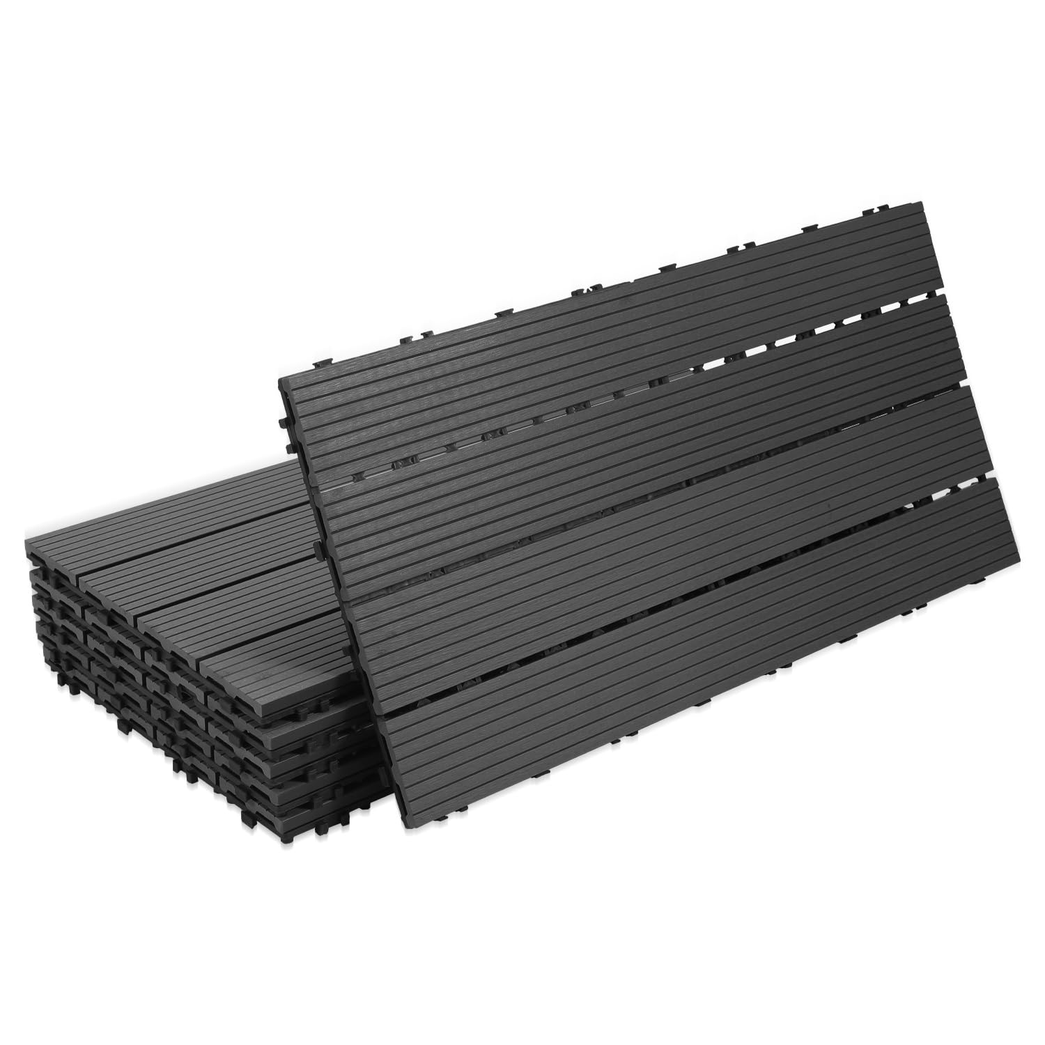 Gimisgu Dalles de Jardin clipsables en Bois Composite WPC, 30x60cm 24 Pièces par 4m² Dalle Jardin extérieur avec Système de Drainage, Système plug-in Facile à poser, Anthracite