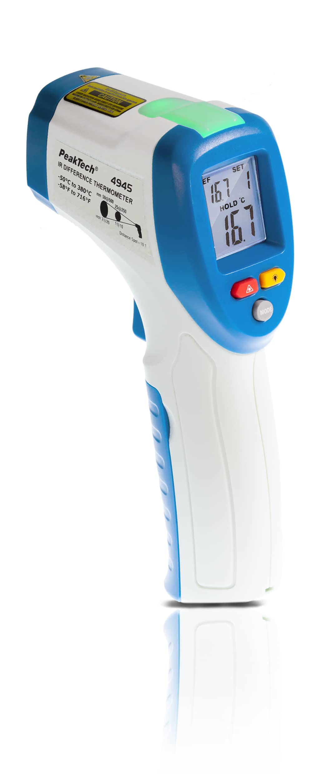PeakTech Termometro a infrarossi meno 50 °C. aggiunta 380 °C con allarmi LED e allarme Impostazione per misurazione di temperatura senza contatto, 1 pezzi, P 4945