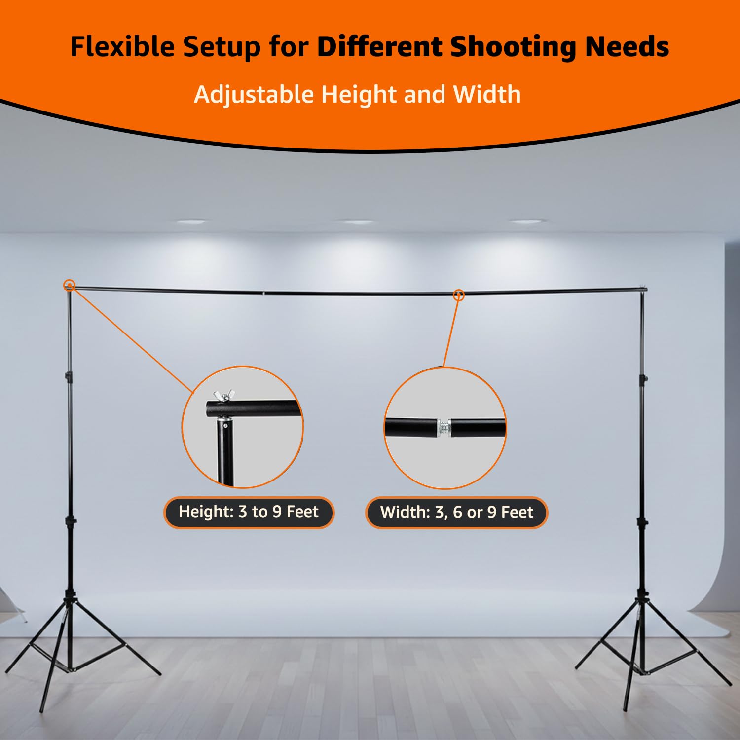Amazon Basics Studio Background Stand Kit for Backdrop Photography and Videography, Adjustable, Foldable and Portable with Carry Bag (9 x 9 Feet) 2