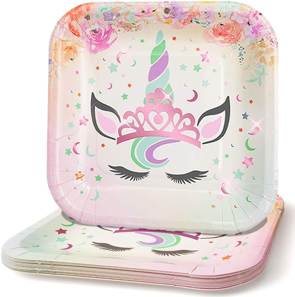 Unicorn Party Plates 16 Heavy Duty Plates Metallic Foil