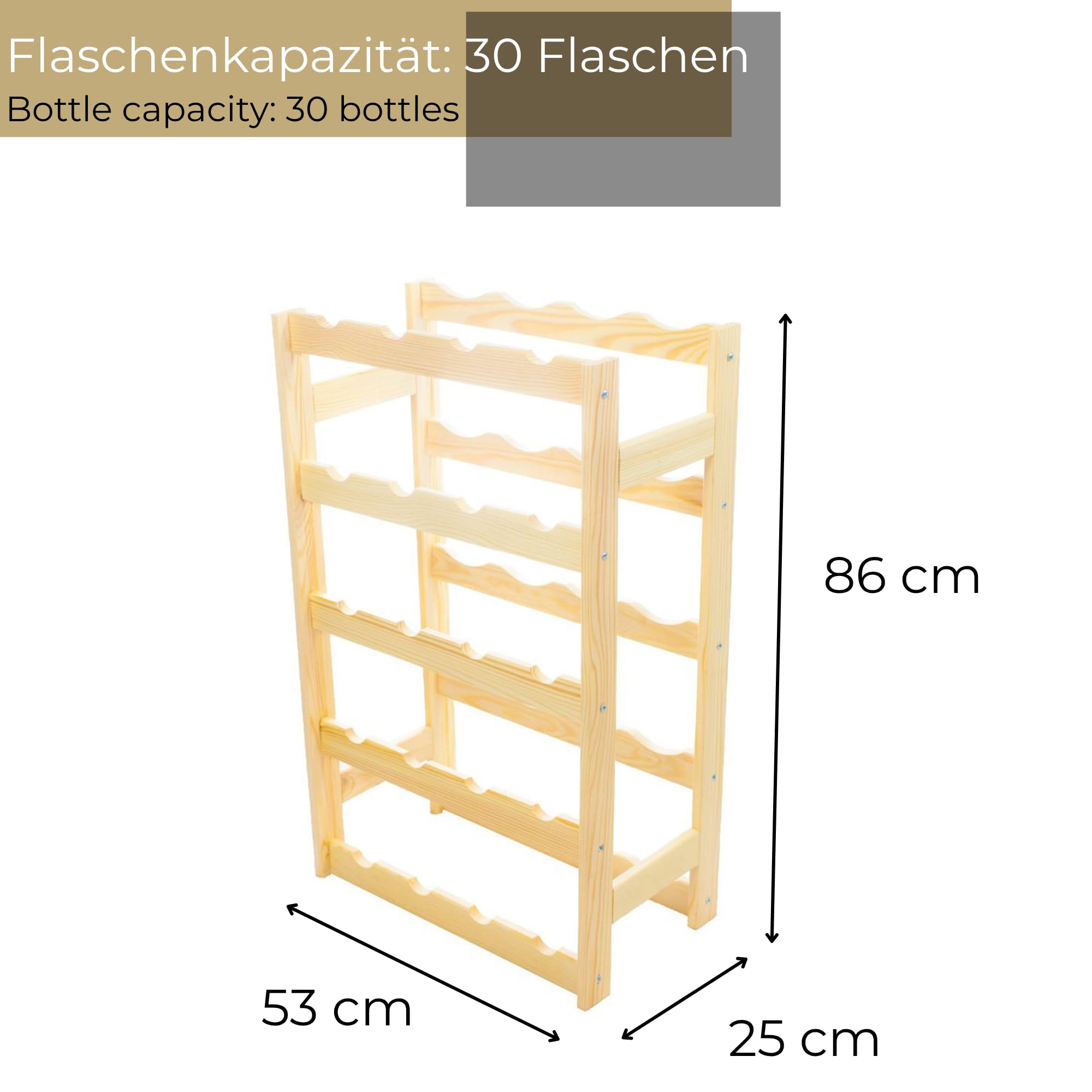 Botellero De Madera para 30 Botellas de Vino 53x86x25 cm Estantería Cocina Bodega Organizador