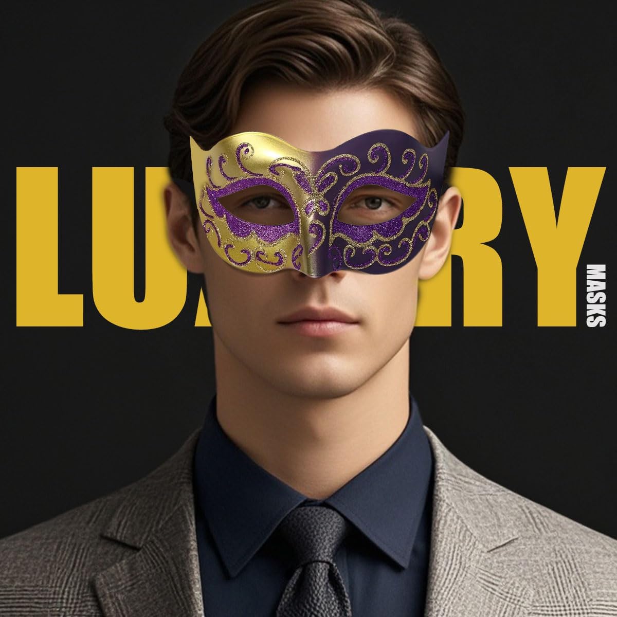 Masquerade Mask for Women Men Couple Venetian Mask Vintage Retro Mask for Halloween Costume Party Mardi Gras (Gold Purple) - Image 3