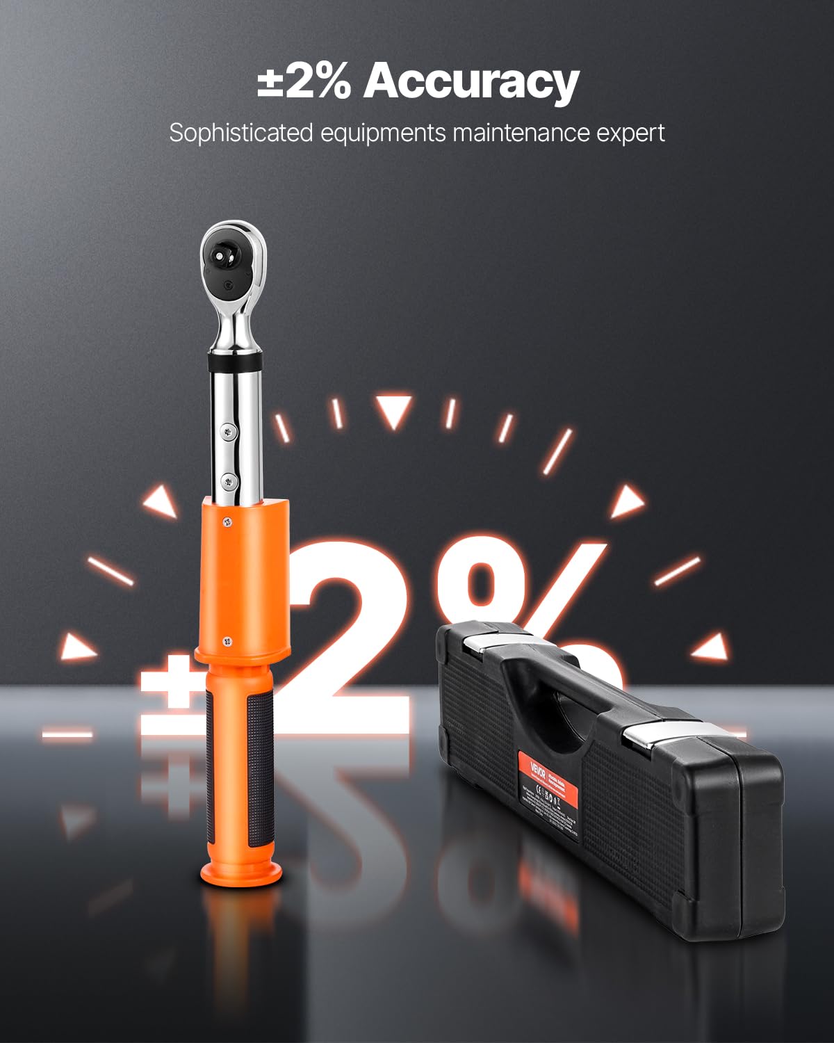 VEVOR Llave Dinamométrica Digital Accionamiento de 3/8" 0-135 Nm 72 Dientes ±2% de Precisión Llave Dinamométrica Electrónica con Valor Preestablecido, Zumbador y Notificación LED para Coches