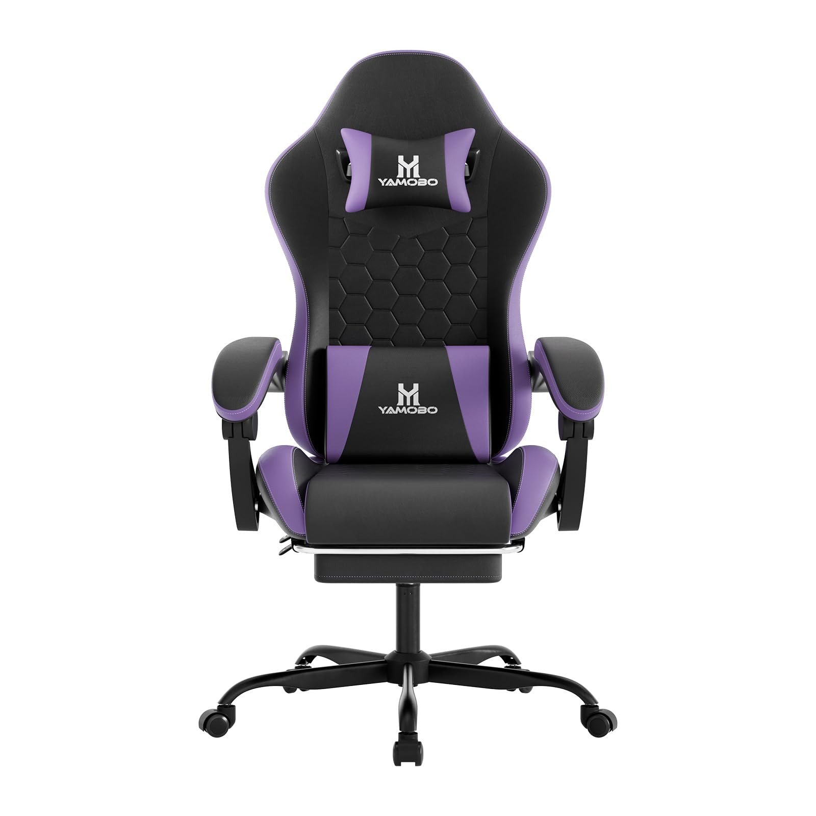 Gaming Stuhl Ergonomisch Gamer Stuhl mit Fußstütze Kopfstütze und Massage Lendenstütze Racing Gaming Chair mit Höhenverstellbaren Gamingsessel 135° neigbar 150 KG SchwarzLila