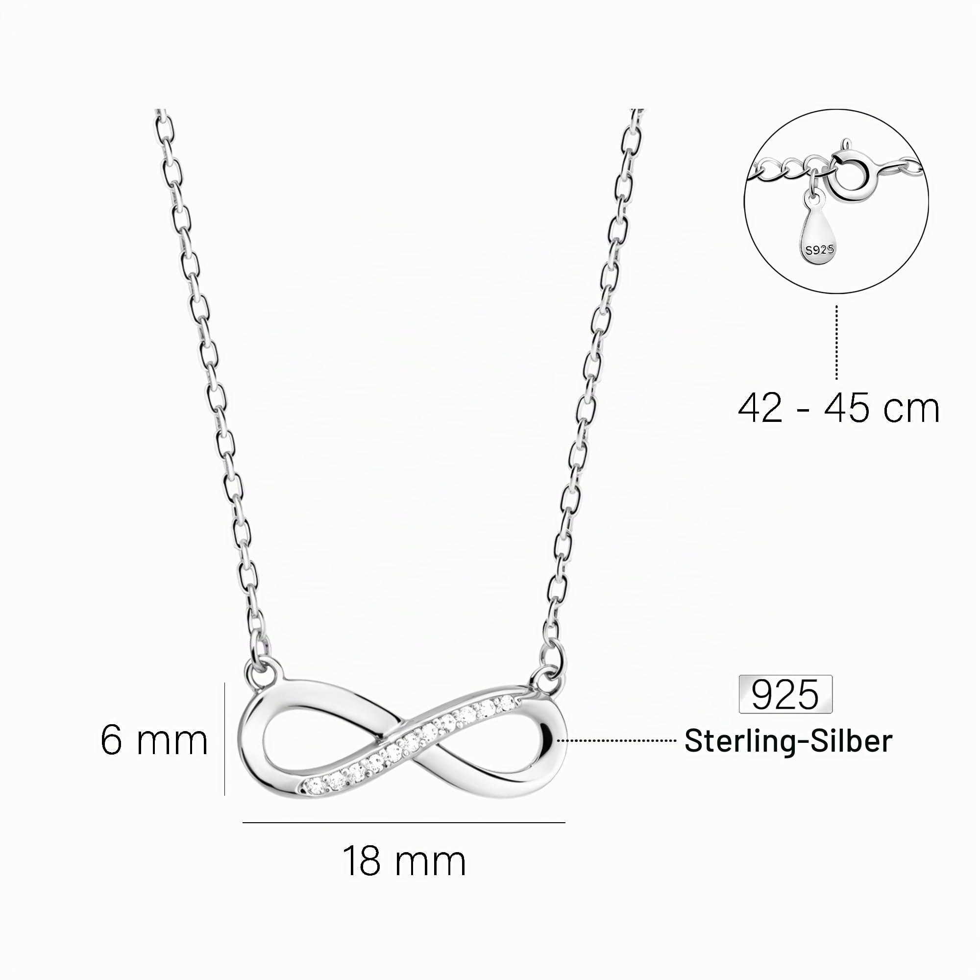 Sofia Milani - Damen Halskette 925 Silber - mit Zirkonia Steinen - Unendlich Infinity Anhänger