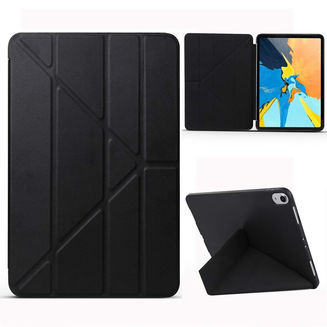 ZZTOP CASE Millet Texture PU+ Silica Gel Full Coverage Leather Case for iPad Air (2019) / iPad Pro 10.5 inch, with Multi-folding Holder (Black) (Color : Black)