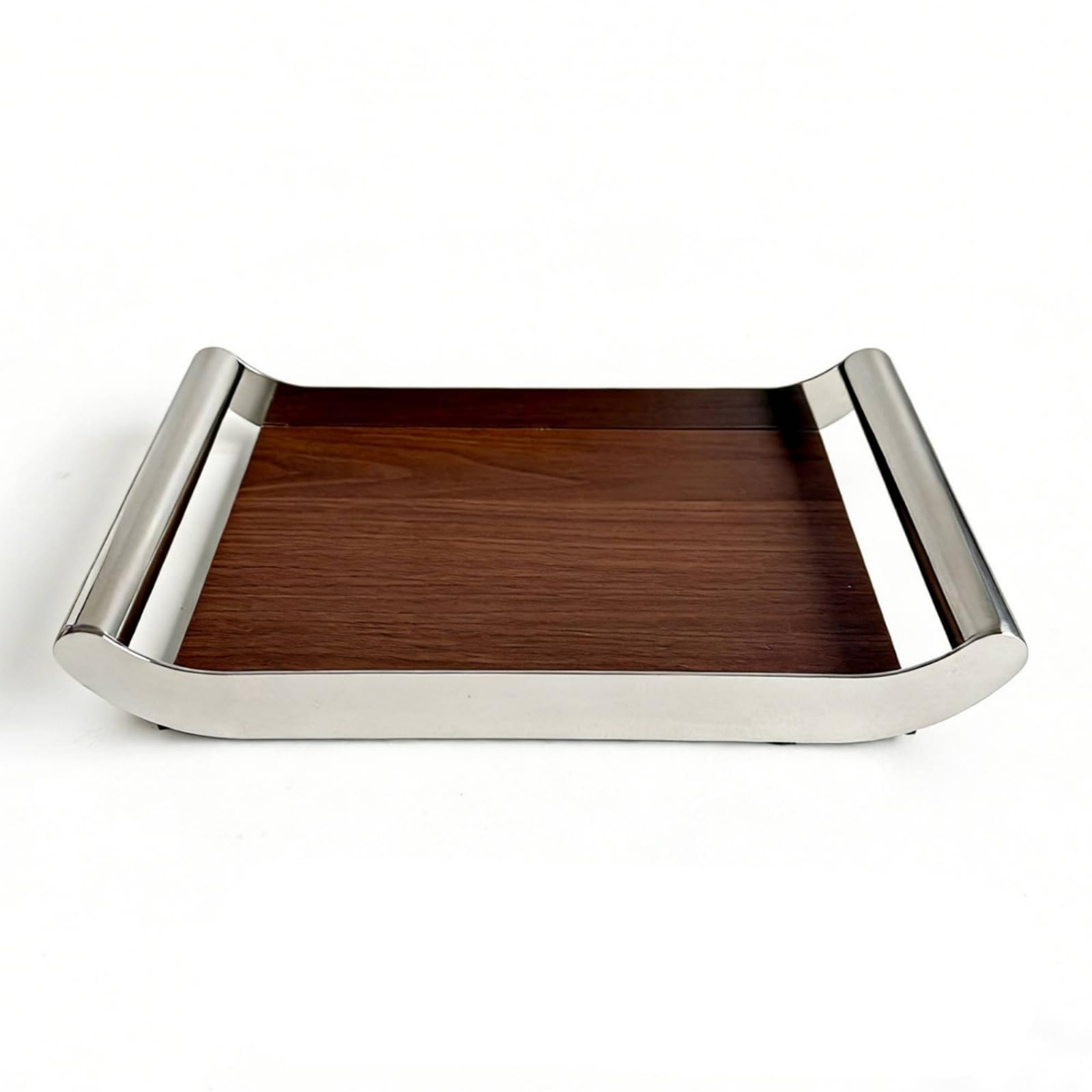Baoblaze Bandeja de Servir Rectangular Bandeja de Madera Bandeja con Asas Bandeja de Servicio con Centro de Marcos de Acero Inoxidable Adecuada para, Grande