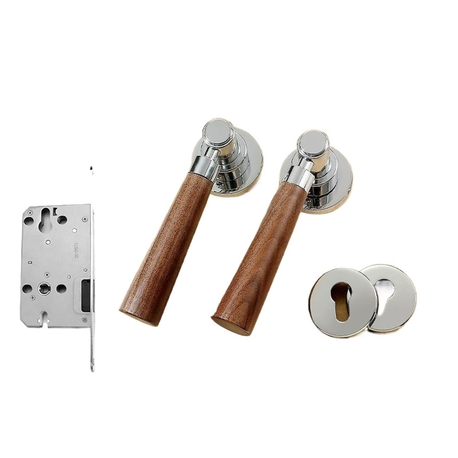 Interior Room Split Style Retro Walnut Wood Door Handle Magnetic/Silent Bedroom Lock 1Pcs(Chromium Magnet)