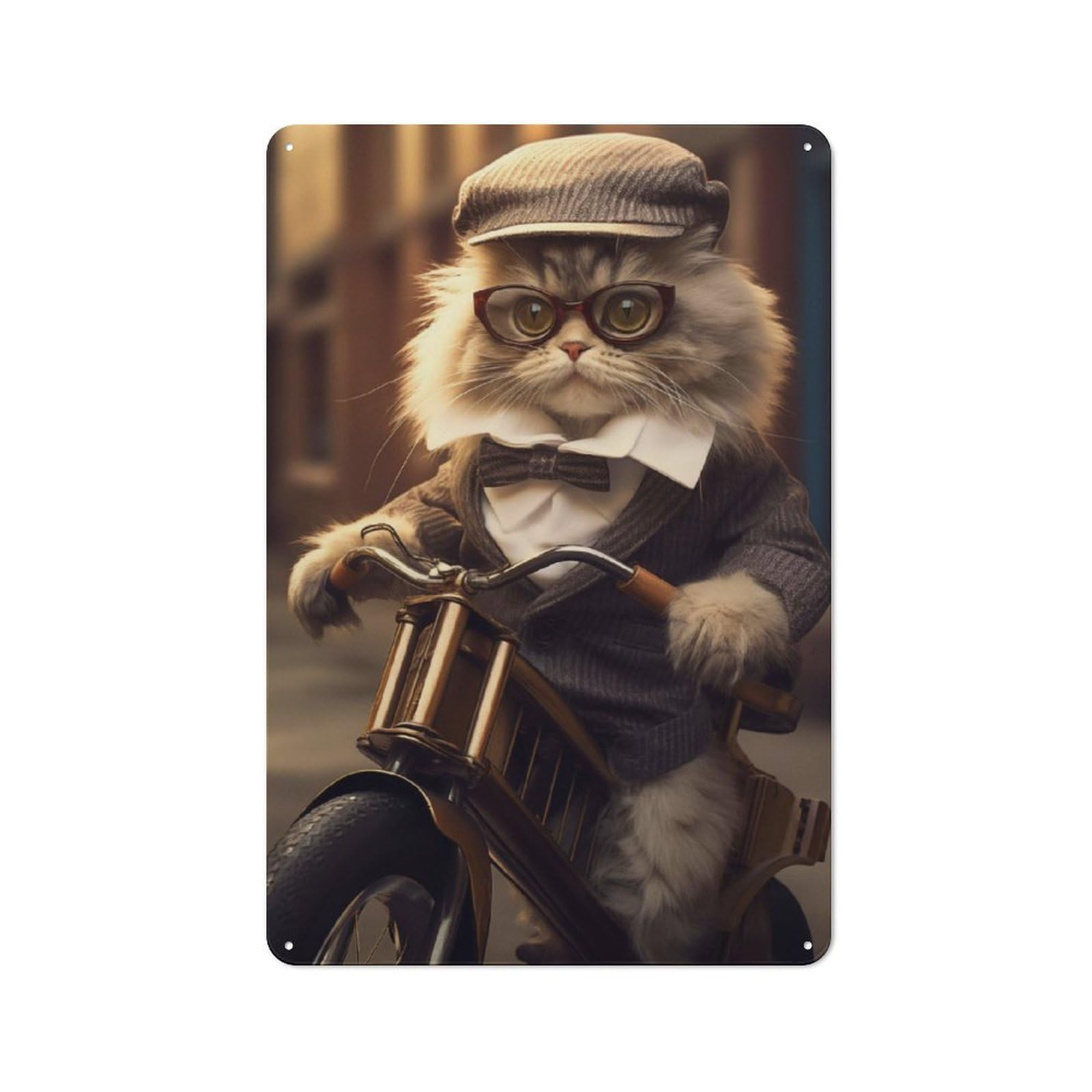 Junmoney Cat On A Bike Retro Metal Wall Decor 30X20cm, Metal Wall Art Sign For Living Room, Hallway, Kitchen Or Cafe