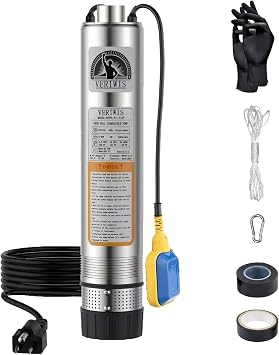 3/4HP Submersible Septic Tank Pump 4" Stainless Steel Effluent Cistern Pump 32GPM 174FT Head with 33FT UL Cord and Float Switch 115V 60Hz for Home Deep Well, Irrigation, Drainage