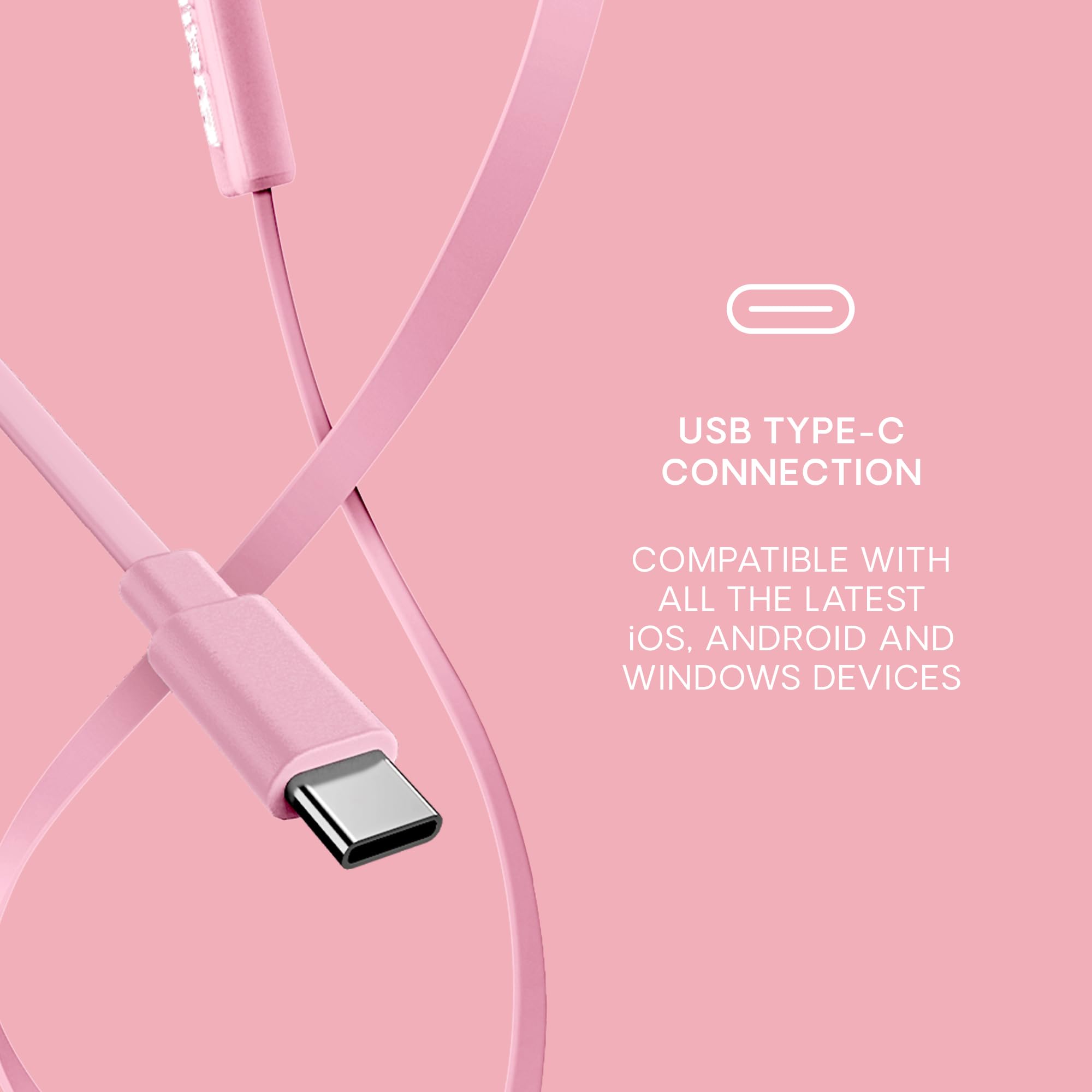 Urbanista Wired Earbuds, Tangle Free USB C Earphones Wired Call-Handling with Microphone, USB Type C Headphones Wired Stereo Input, Button Input with Voice Assistant, San Francisco, Pink