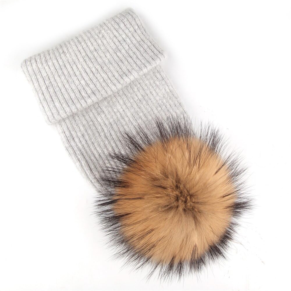 Bonnet d'hiver tricoté pour femme, bonnet à pompon (argenté, taille unique)