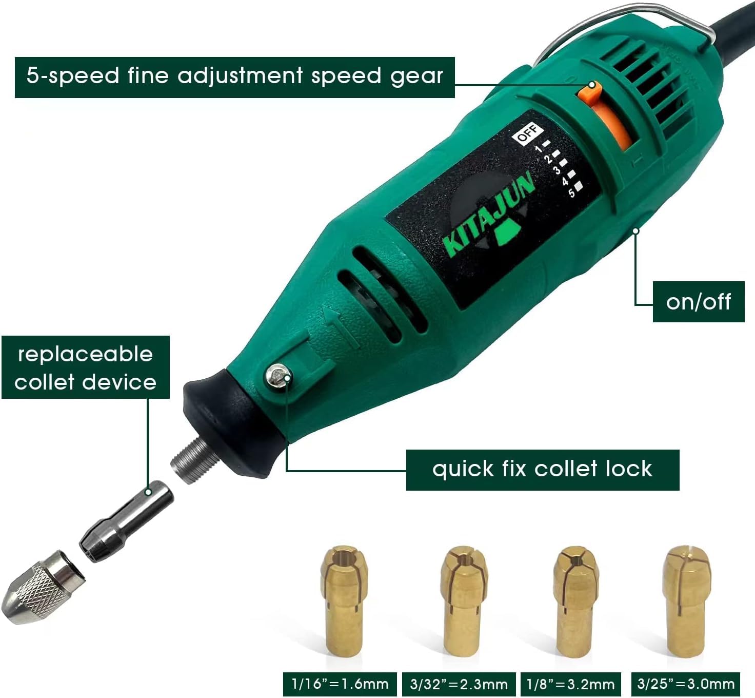 Rotary Tool Kit, 5 Speed Adjustments 10000-37000RPM, Equipped with Flex Shaft and Multifunctional Chuck, 218 Accessories, Power Multipurpose Set for Craft Projects and DIY Creations