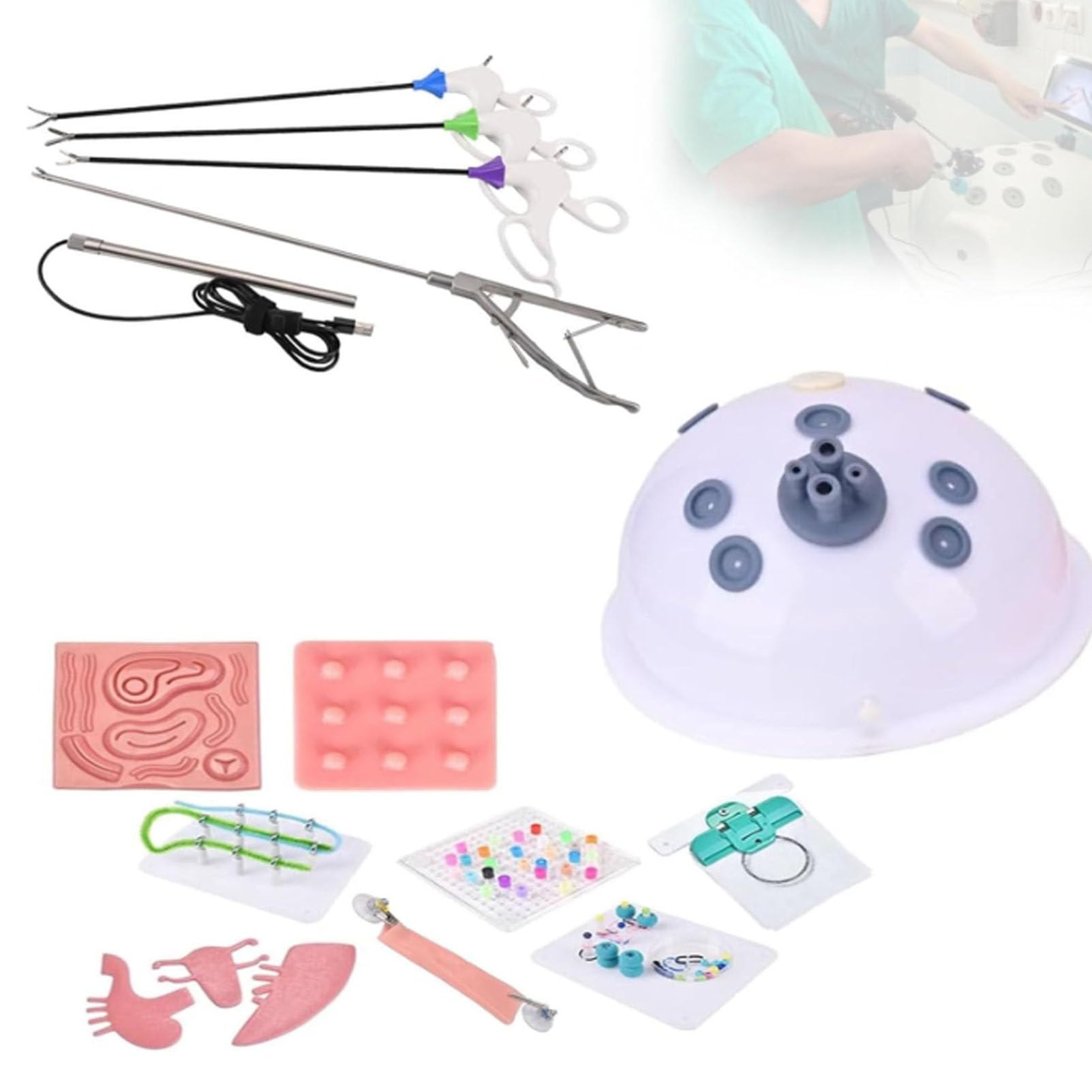 Cashwise 30° Laparoscopic Simulator Training Box With Light Source & 4 Training Instruments & 10 Training Modules & 0°/30°Endoscope For Surgical Instrument Trainer Teaching