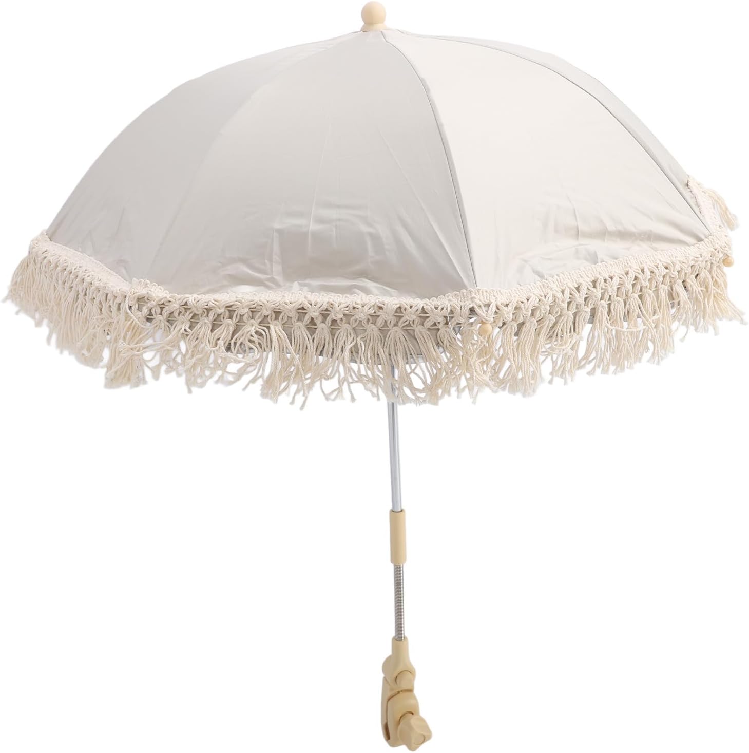 Baby Stroller Umbrella Sunshade Blocking Adjustable Angle Clamp On Universal Baby Parasol for Beach Chair Pushchair Oxford Cloth Steel PP Material 63x50cm 24.8x19.7in (Beige Umbrella)