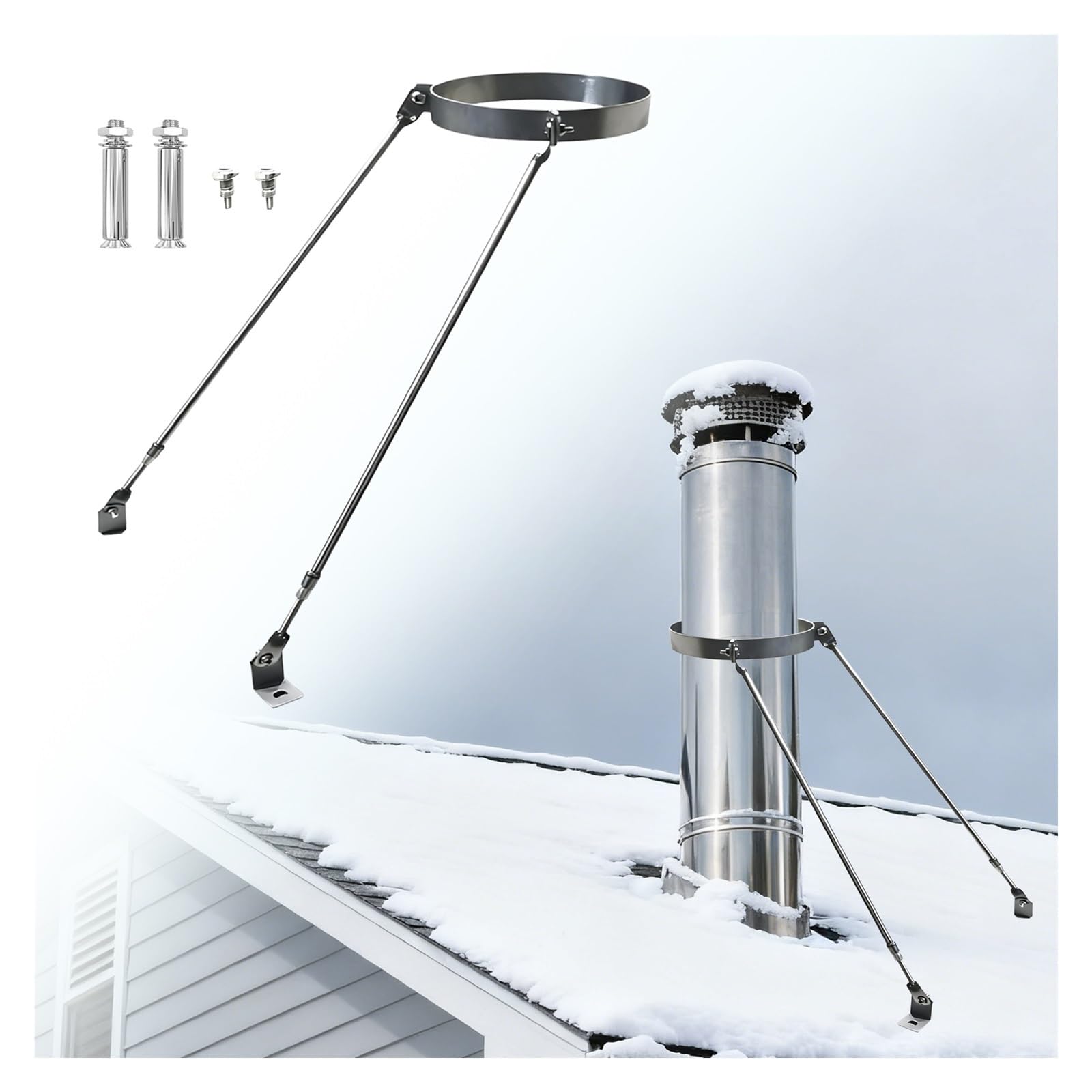Soporte de tubo de chimenea universal con tornillos regulables para instalación estable en techo
