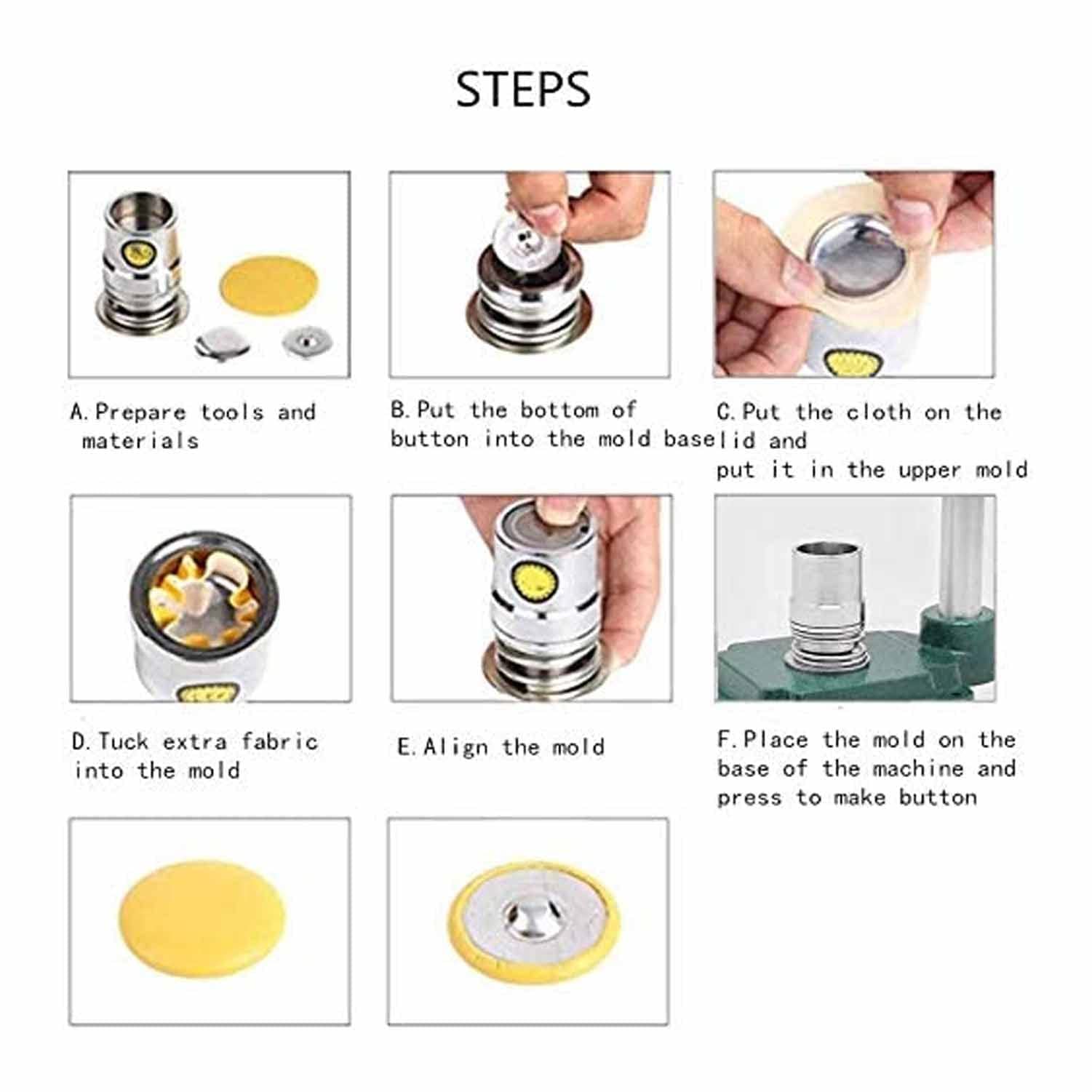 Kit para hacer botones – Máquina de botones cubierta de tela con 3 moldes (18 mm, 25 mm, 30 mm) para botones hechos a mano, incluye 300 botones para una fácil artesanía