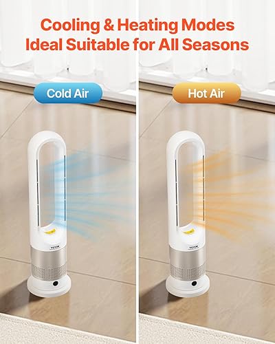 Miniatura 2 de VEVOR Ventilador de torre sin aspas, ventilador silencioso de velocidad de 16 piess que sopla aire frío y calefacción, ventiladores oscilantes de 80