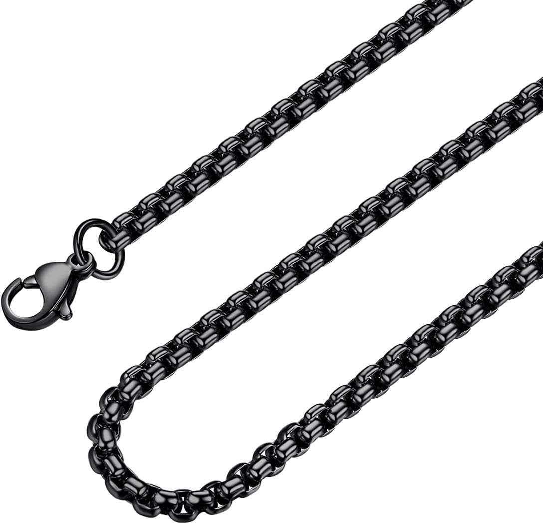 Black Square Rolo Chain Stainless Steel Round Box Chain Necklace Men Women