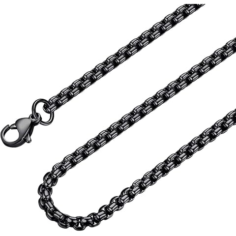 Black Square Rolo Chain Stainless Steel Round Box Chain Necklace Men Women