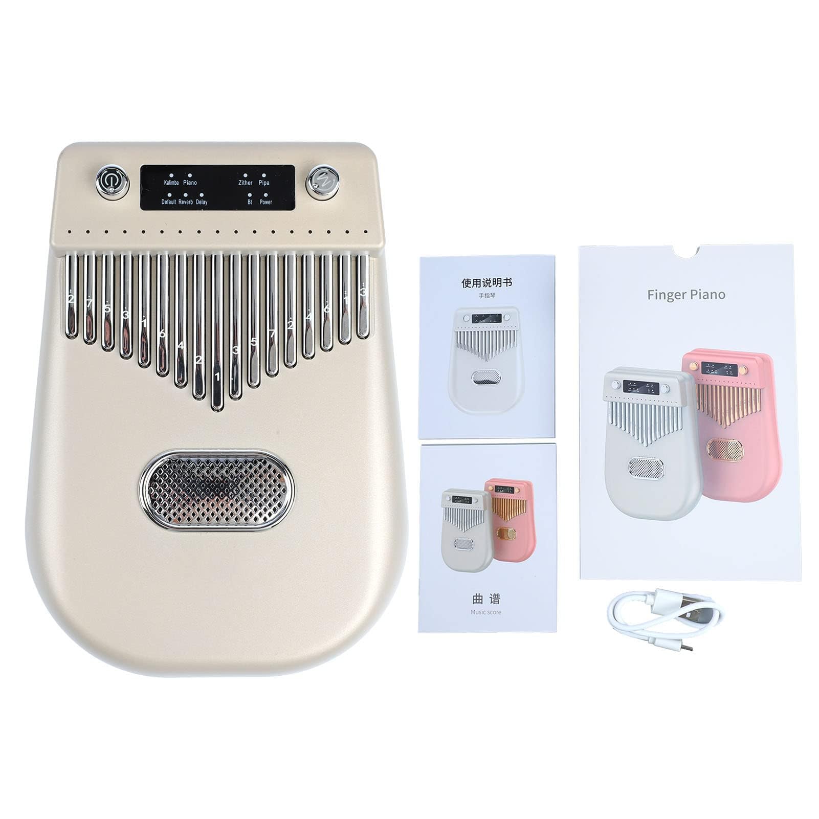 17 Tasti Elettronico Kalimba Thumb Piano Smart Finger Piano Strumento Musicale con Spartiti per Principianti Adulti per Bambini (Oro)