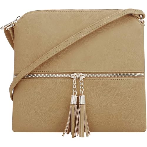 SG SUGU Lightweight Medium Crossbody Bag Shoulder Bag with Tassel and Zipper Pocket