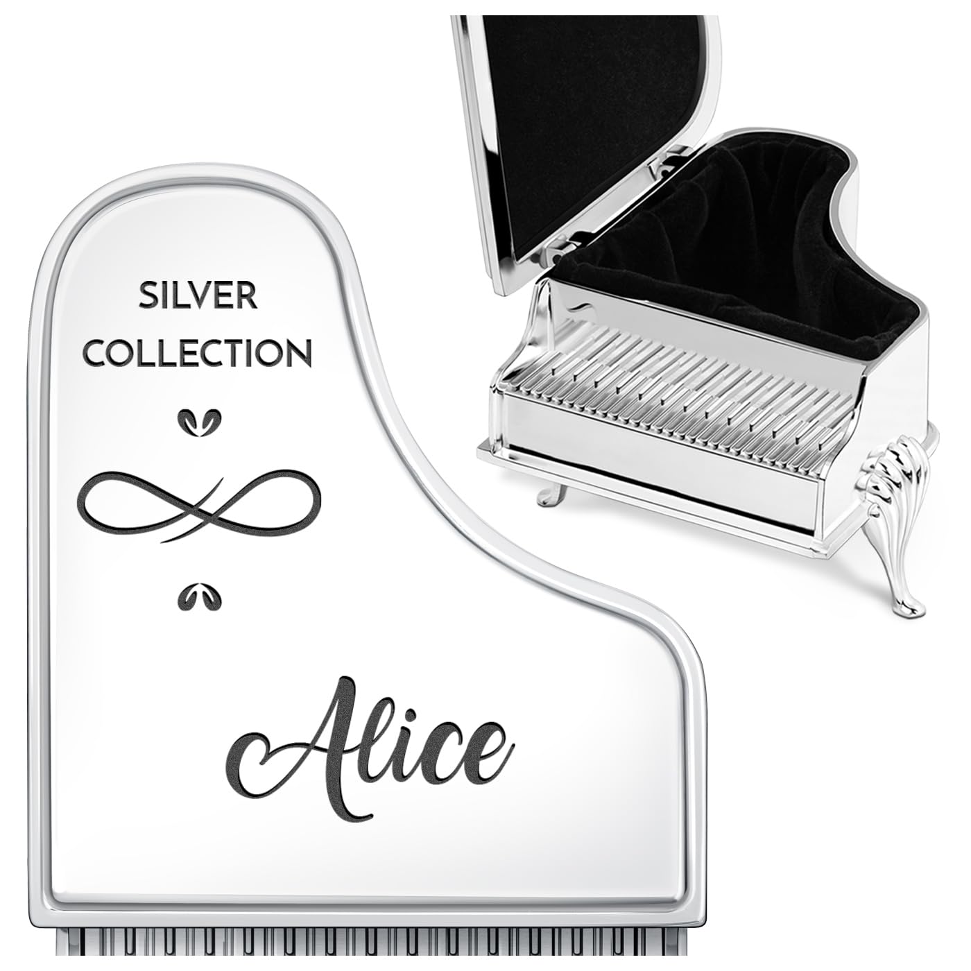 Maverton Girls Angel Personalised Stainless Steel Piano Box For Woman - Treasure Box For Connoisseur - Customised Jewellery Box With Piano Design For Birthday - Piano Storage Box For