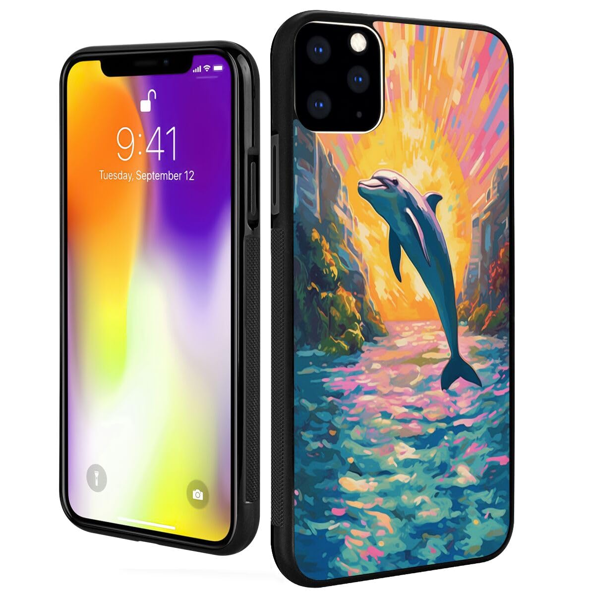 KUAVETO Case Suitable for iPhone 11 Pro with Dolphin-aa893 Design Pattern,Soft Black TPU Rubber and PC Anti-Slip Full Body Protective Phone Case Suitable for iPhone 11 Pro
