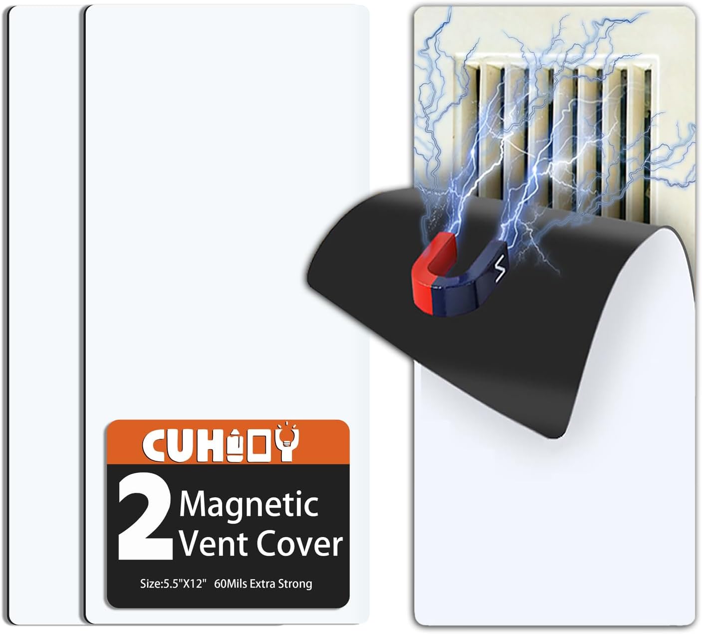 Strong Magnetic Vent Cover for Floor, 2-Pack 12" X 5.5" Heavy-Duty Home Floor Vent Covers, Flexible Cuttable Magnet Sheets for Wall Registers, Air Conditioner Vent Blockers for RV HVAC