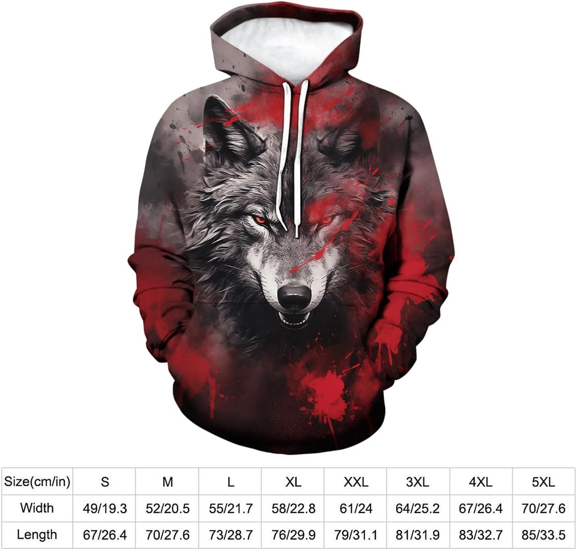 Mens Cool Animal Graphic Hoodies Wolf Printed Sweatshirt Hoodie Pullover with Pocket - Image 5