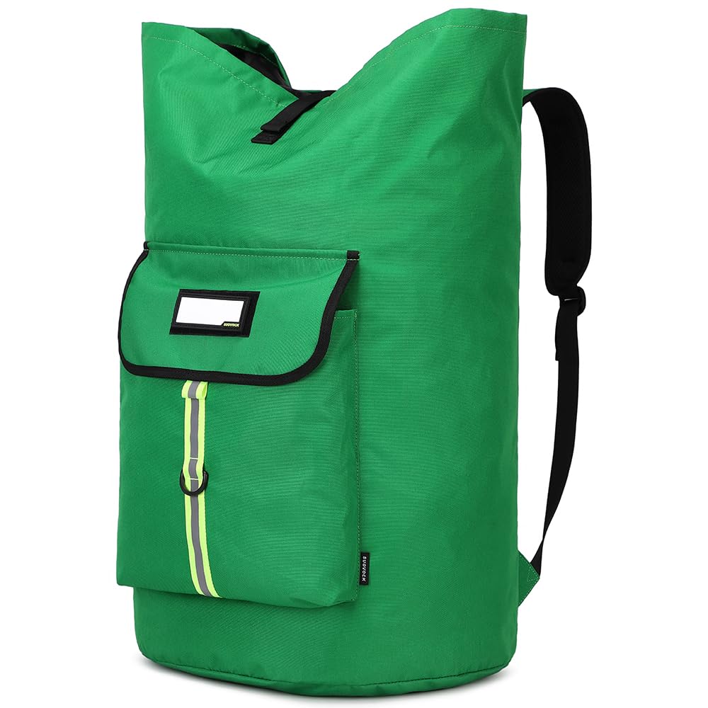 SUOVOCK Extra-Large Heavy Duty Laundry Bag Backpack - Drawstring Closure (Grass Green)