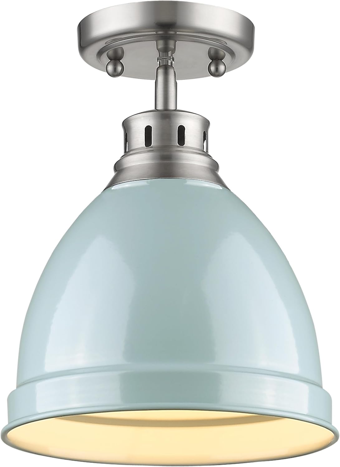 Golden Lighting Duncan Flush Mount in Pewter with a Seafoam Shade