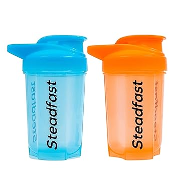 Steadfast Nutrition Plastic Protein Shaker Blender 400ml Bottle for Whey Protein Mix, Cycling, Gym Water Bottle with Blender Ball (Neon Blue Orange Pack of 2)