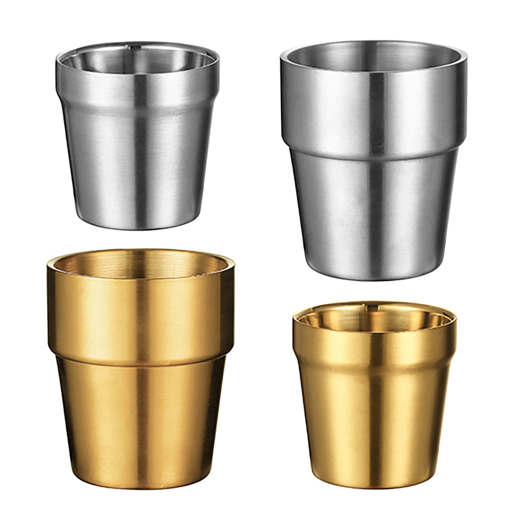 UPTALY 4 pcs Stainless Steel Cups (10 oz, 6 oz, 4 Set Type B), Unbreakable Camping Mugs, Small Espresso Cup, Double Walled Latte Mugs, Shot Cups, Tumbler, Thicken Coffee Cups, for Indoor Outdoor