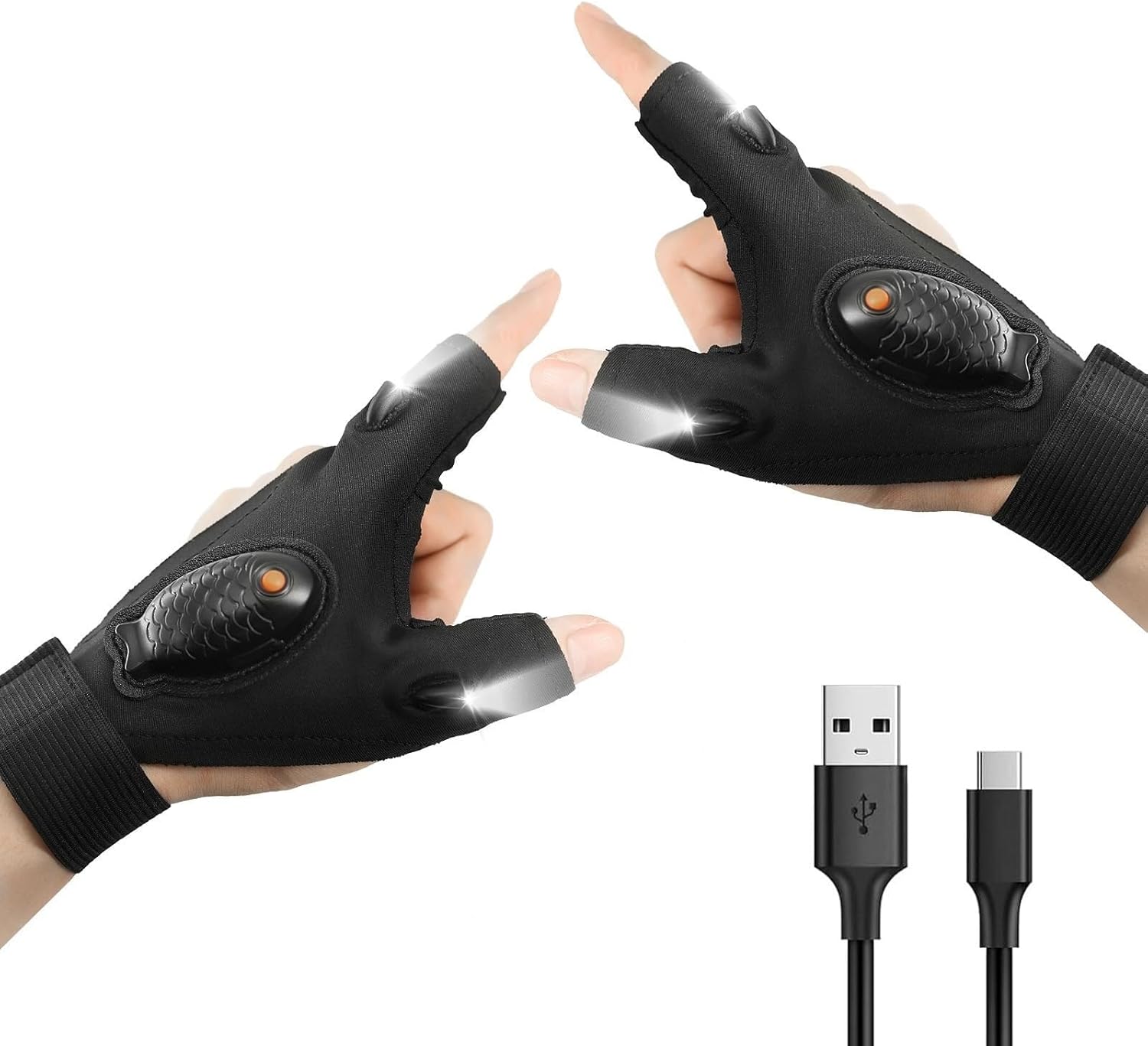 LED Rechargeable Fingerless Fishing Gloves - Outdoor Torch Gloves for Camping and Grilling