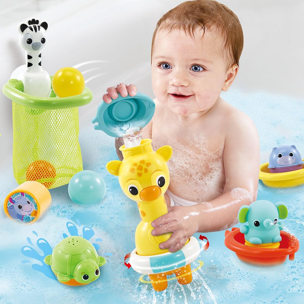 VTech - Maxi-Coffret de Bain Multi Activité, 15 Jouets de Bain Bébé, Animaux, Bateaux, 3 Formes, 3 Balles, Filet de Rangement, Cadeau Enfant Garçon et Fille Dès 1 an - Contenu en Français