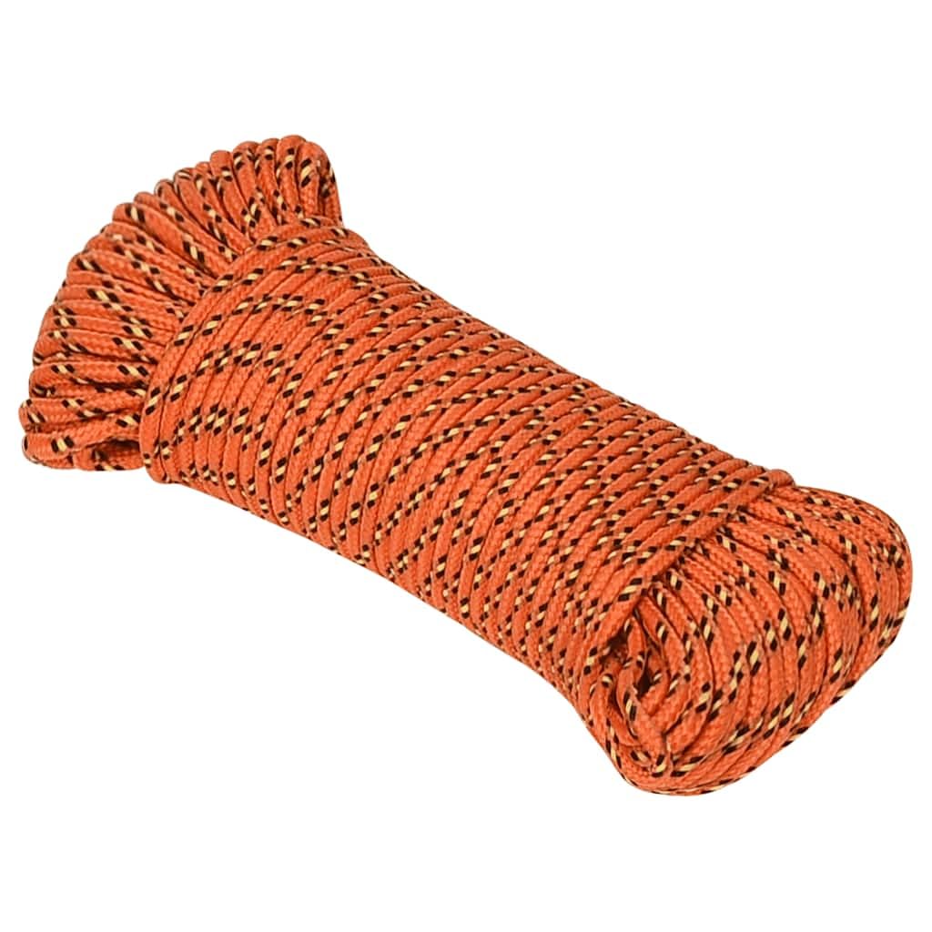 Orange Polypropylene Boat Rope, 5mm x 250m Braided Marine Nautical Line, Weather-Resistant Utility Rope for Sailing, Boating, Kayaking, and Docking Applications