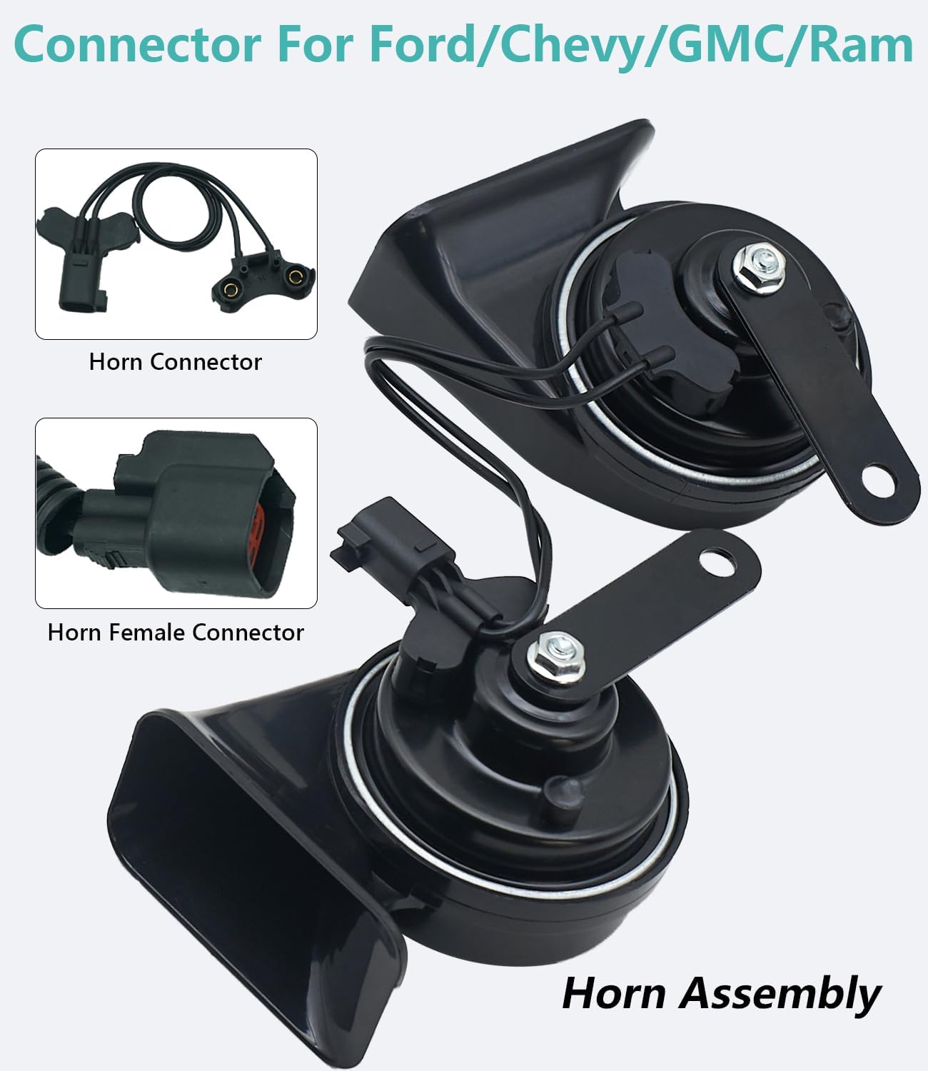 NEOGET Car Horn Kit for Ford Chevrolet Ram GMC Tesla,12V Loud Waterproof Auto Horn, High Low Dual Tone 126 Decibel, Replacement for Ford(2 Connectors)