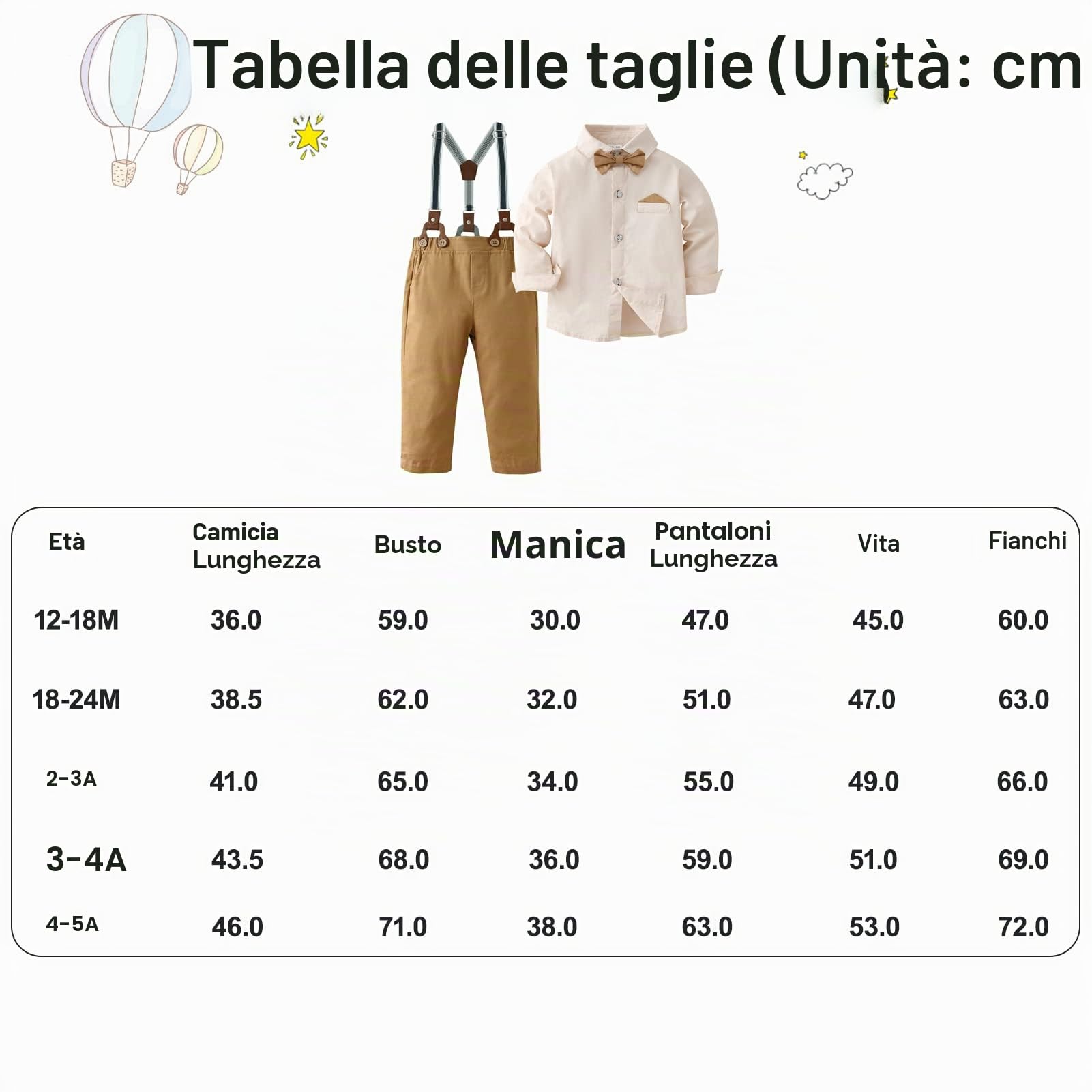 Bambino Completini e coordinati Gentiluomo, Ragazzi Abbigliamento Set Camicia + Bretelle + Pantaloni Suit Battesimo Nozze Vestire 1-10 Anni
