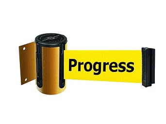 Tensabarrier 896-STD-35-STD-NO-YCX-C Wall Mount Unit with Retractable Barrier, Yellow, 7.5 No Custom Yellow Webbing/Black "Cleaning In Progress" Standard Belt