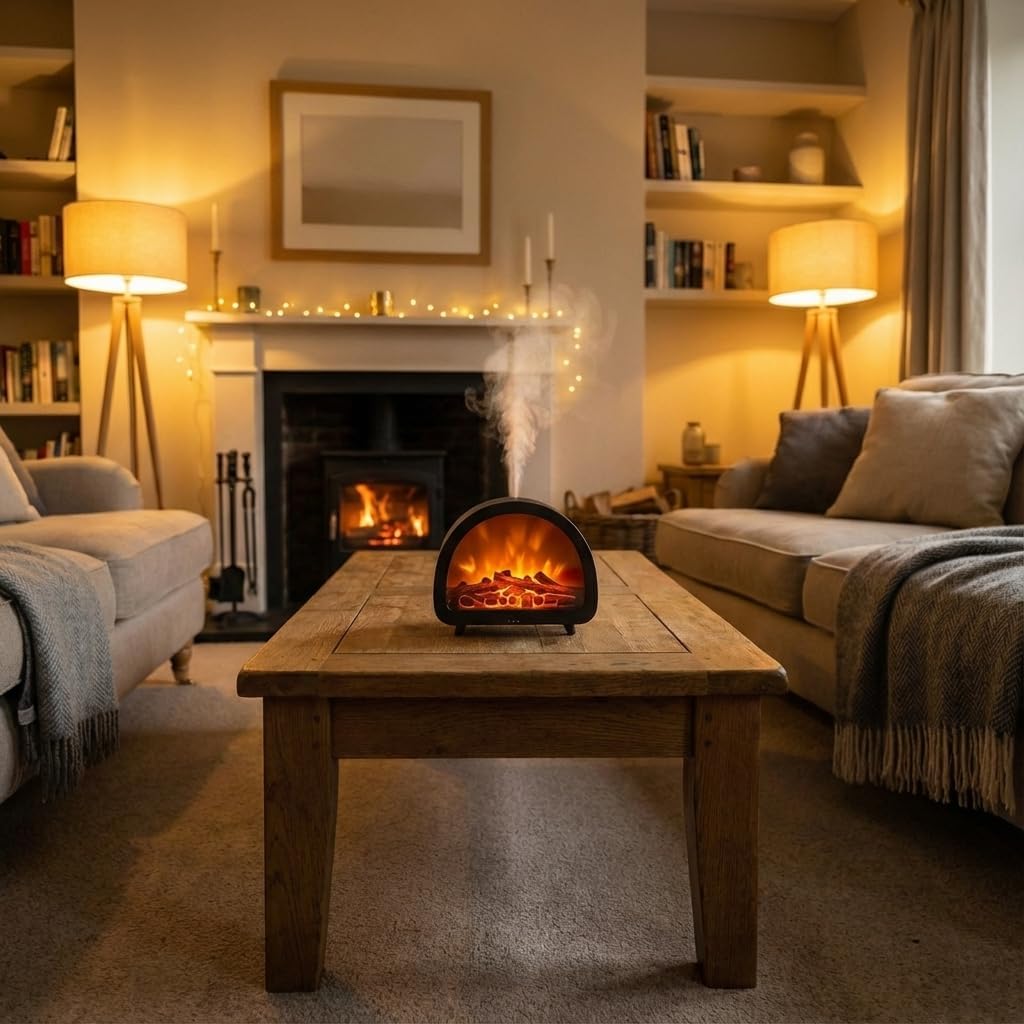 Bonfire Aroma Diffuser with Realistic LED Flame – Ultrasonic Essential Oil Humidifier, 7-Color Night Light, Remote Control, Timer & Auto Shut-Off for Home, Office, Bedroom