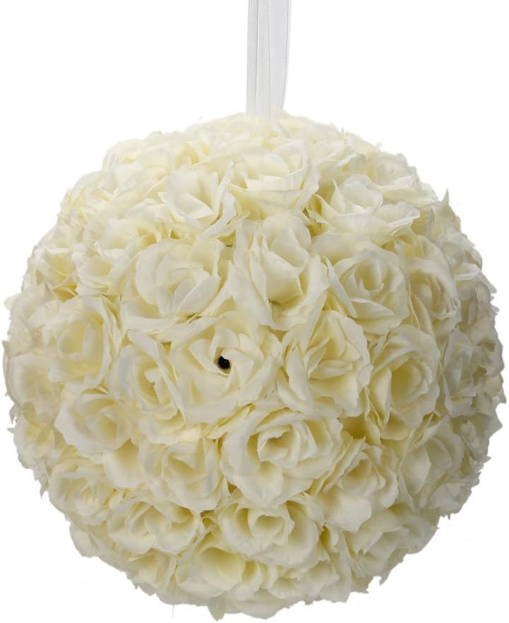 LEADZM 10 Inch Artificial Romantic Rose Flower Ball for Home Outdoor Wedding Party Centerpieces Decorations (10PIECE, Ivory White)