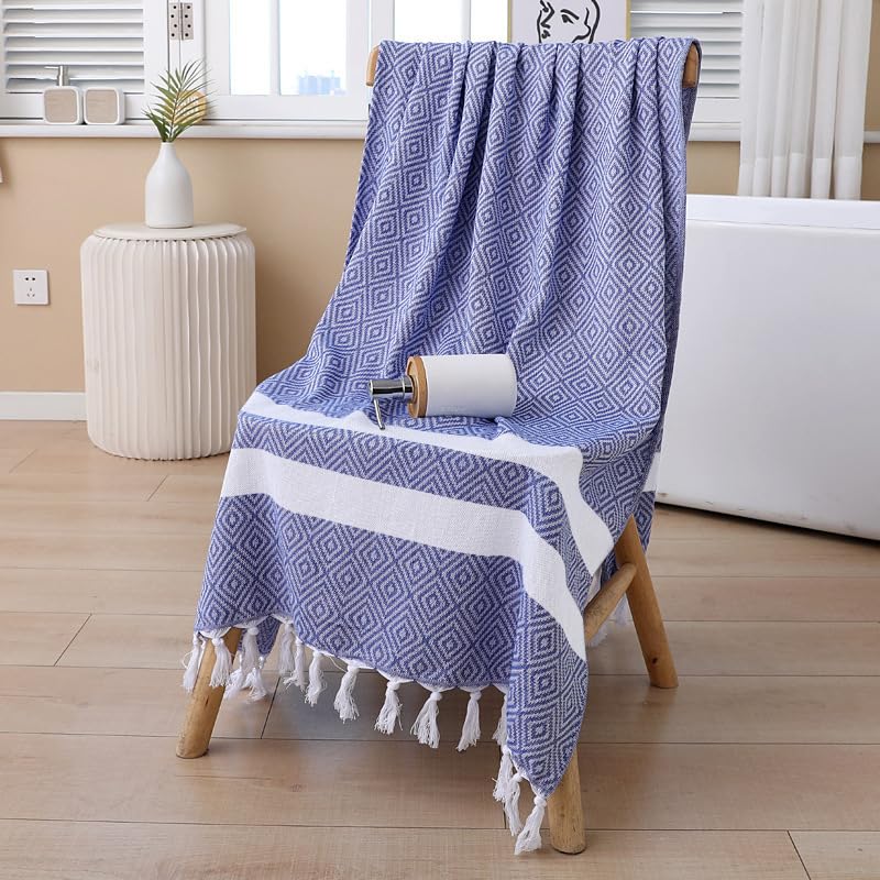 Toalla de baño de algodón azul de 71x39 pulgadas, juego de 6 unidades multiusos