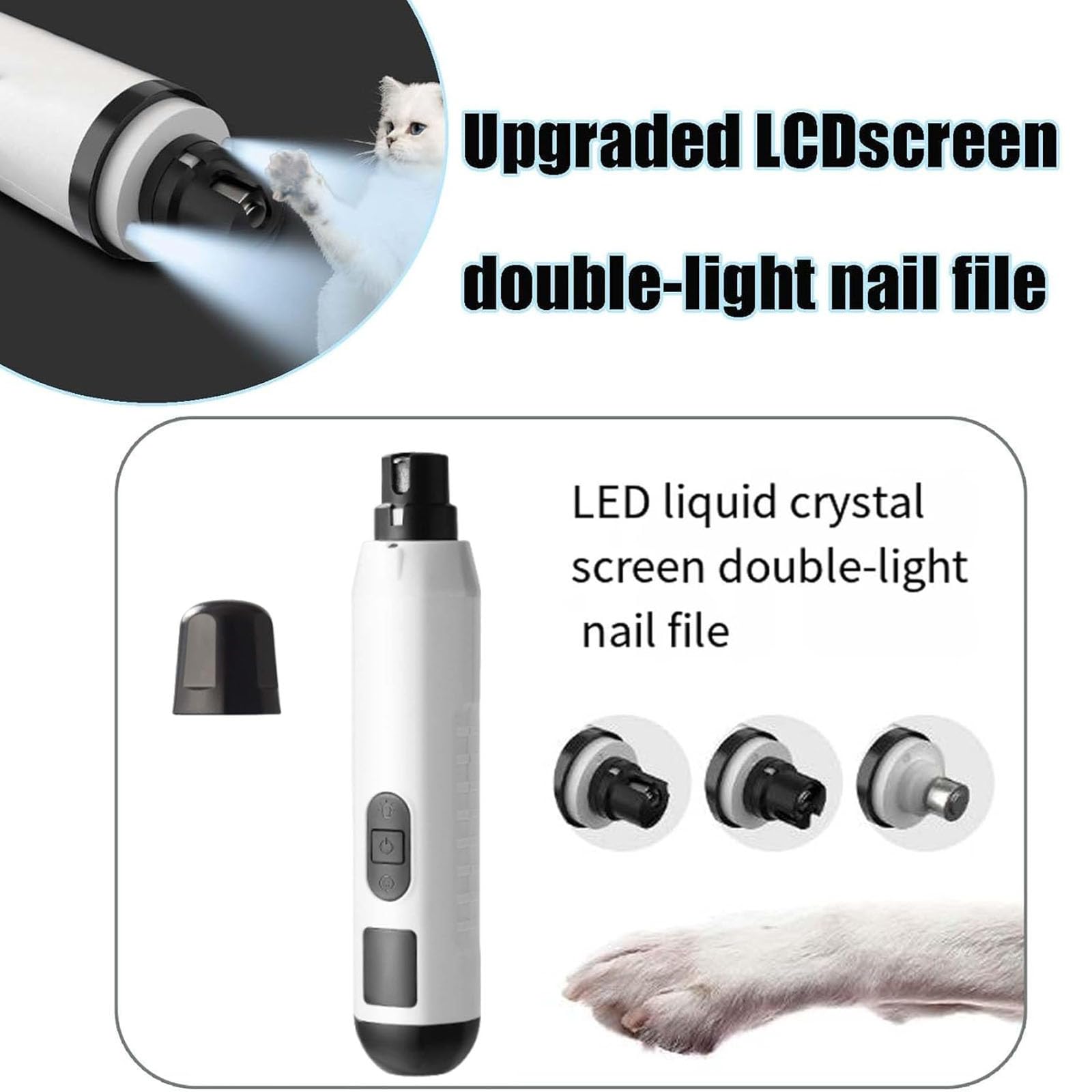Silent Groom Pro Nail Grinder, 2025 New Nail Grinder for Dogs and Cats with LED Light & 3 Speeds, 2000mAh USB Rechargeable Dog Nail Trimmer for Thick Nails (1pc+2 Heads) - image 4