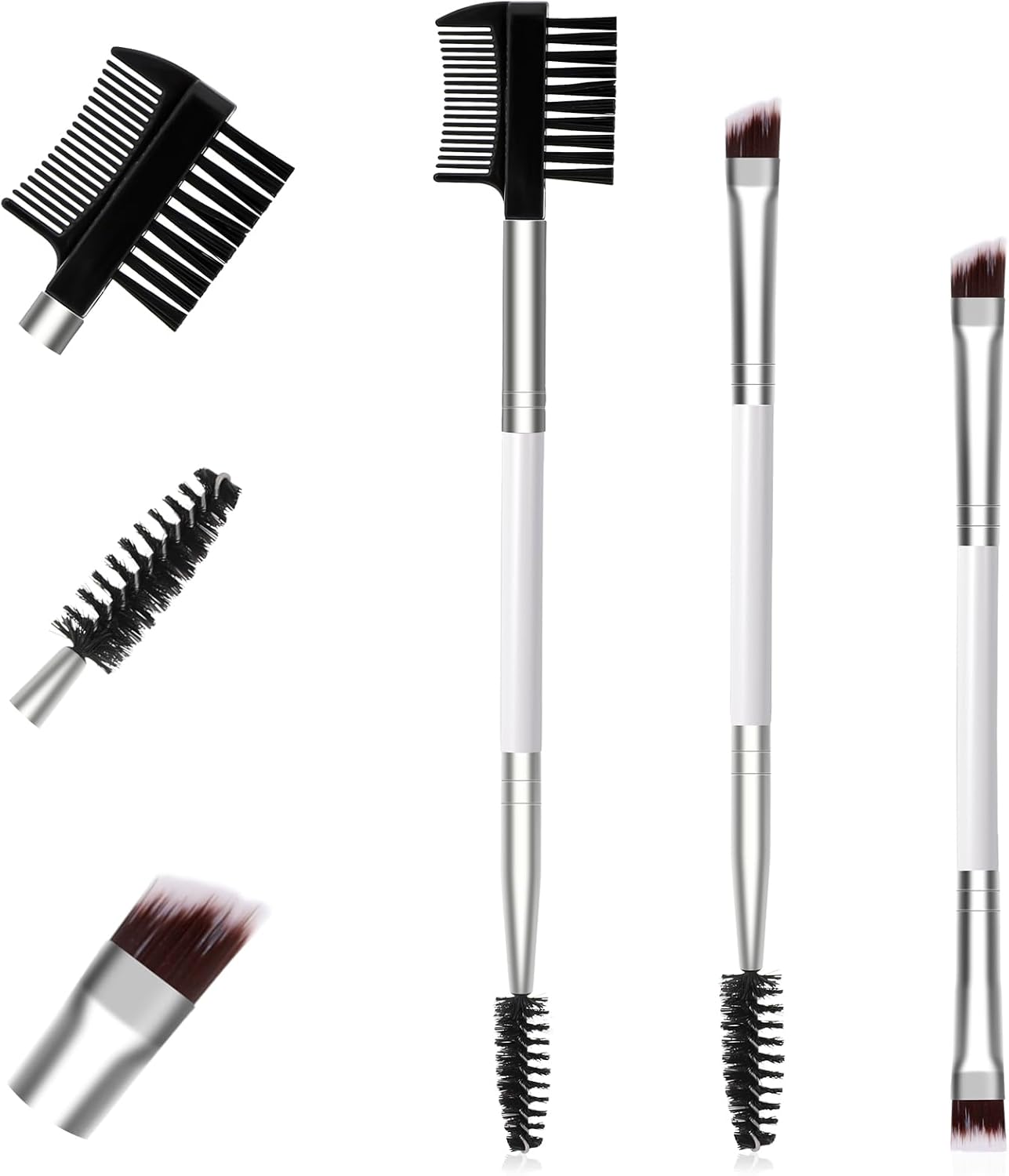 3 in 1 Dual Eyelash Brush, 3 Pcs Professional Angled Eyebrow Brush Eye